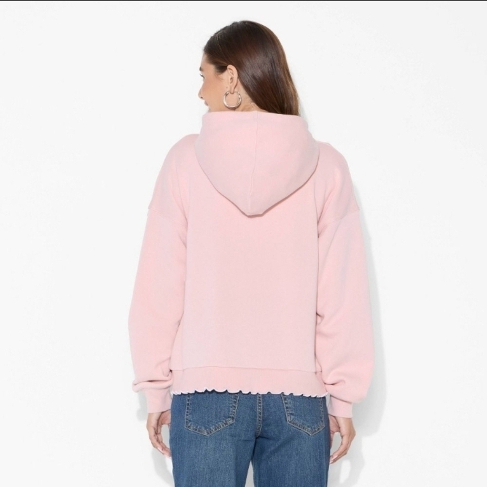 Wild Fable Women's Merrow Edge Hooded Zip-Up Sweatshirt Oversized Pink - Picture 3 of 4